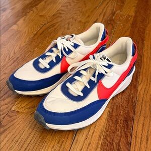 Nike Retro Runner Sneakers in White, Blue & Red